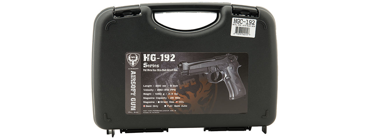HFC AIRSOFT 192 CO2 POWERED AIRSOFT PISTOL W/ ACCESSORY RAIL- BLACK