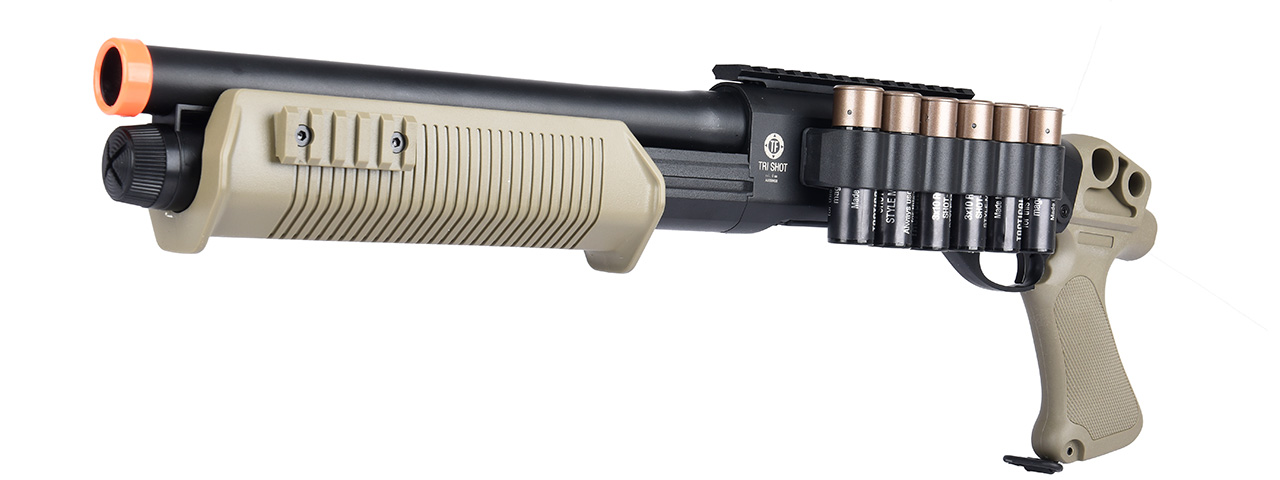 Umarex Tactical Force Tri-Shot Pump Action Airsoft Shotgun (Color: Tan) - Click Image to Close