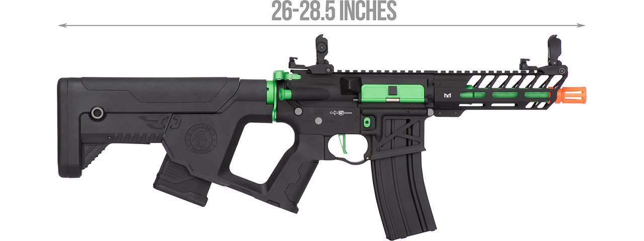 Lancer Tactical Enforcer NEEDLETAIL Skeleton AEG [Low FPS] w/ Alpha Stock (BLACK/GREEN) - Click Image to Close