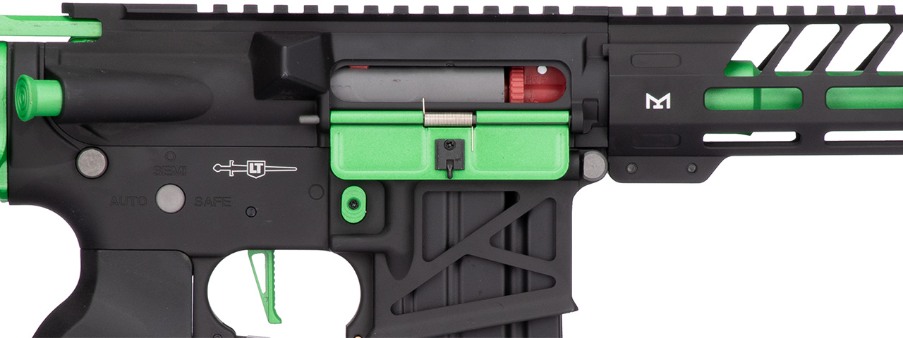 Lancer Tactical Enforcer NEEDLETAIL Skeleton AEG [Low FPS] w/ Alpha Stock (BLACK/GREEN) - Click Image to Close