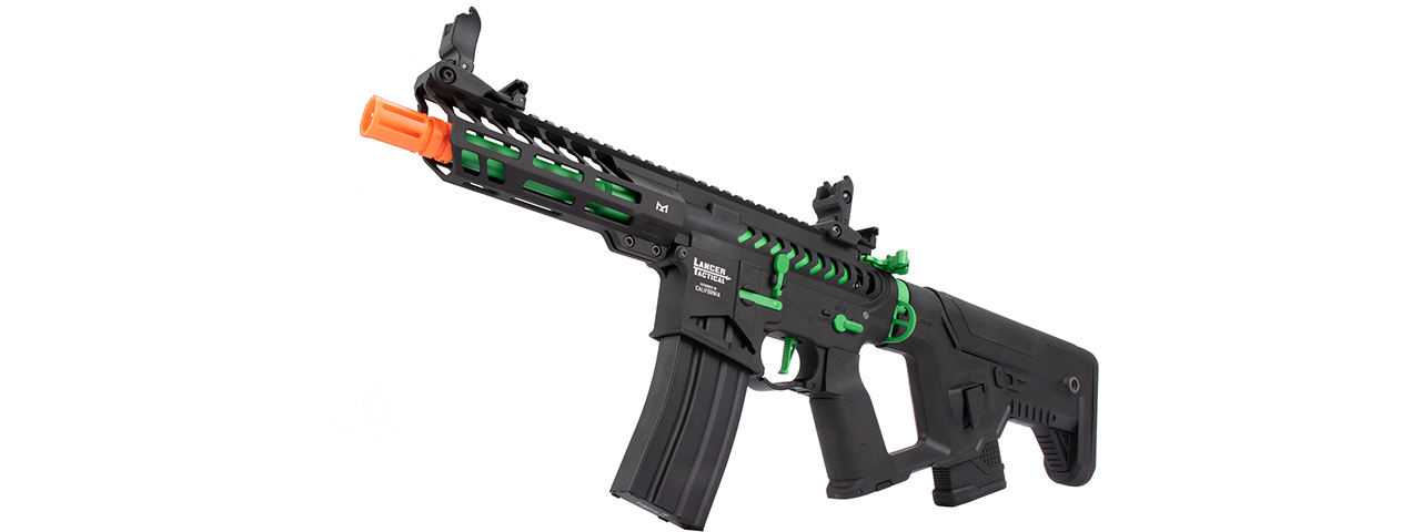 Lancer Tactical Enforcer NEEDLETAIL Skeleton AEG [Low FPS] w/ Alpha Stock (BLACK/GREEN) - Click Image to Close