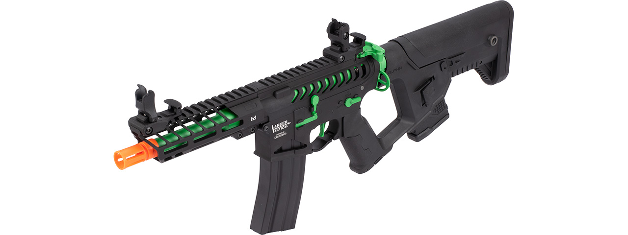 Lancer Tactical Enforcer NEEDLETAIL Skeleton AEG [Low FPS] w/ Alpha Stock (BLACK/GREEN) - Click Image to Close