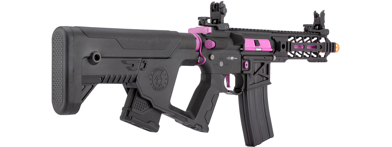 Lancer Tactical Proline Enforcer Battle Hawk 7" Skeleton M4 Airsoft Rifle w/ Alpha Stock (Color: Black / Purple) - Click Image to Close