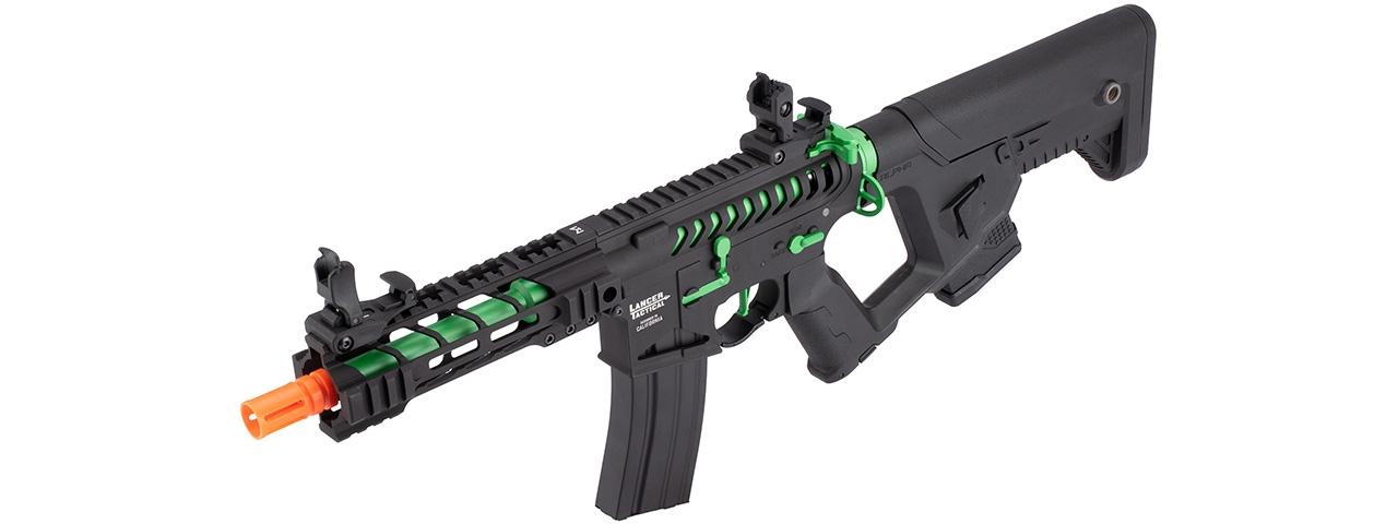 Lancer Tactical Proline Enforcer Battle Hawk 7" Skeleton M4 Airsoft Rifle w/ Alpha Stock (Color: Black / Green) - Click Image to Close