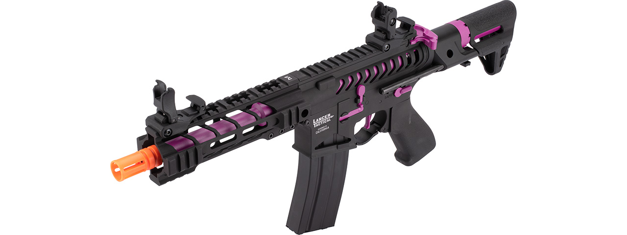 Lancer Tactical Proline Enforcer Battle Hawk 7" Skeleton M4 Airsoft Rifle w/ PDW Stock (Color: Black / Purple) - Click Image to Close
