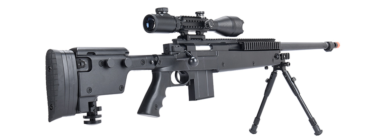 WellFire MB4407 Bolt Action Airsoft Sniper Rifle w/ Scope & Bipod (Black) - Click Image to Close