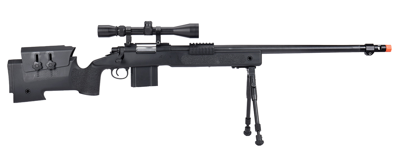 WellFire MB4416 M40A3 Bolt Action Sniper Rifle w/ Scope & Bipod (BLACK) - Click Image to Close