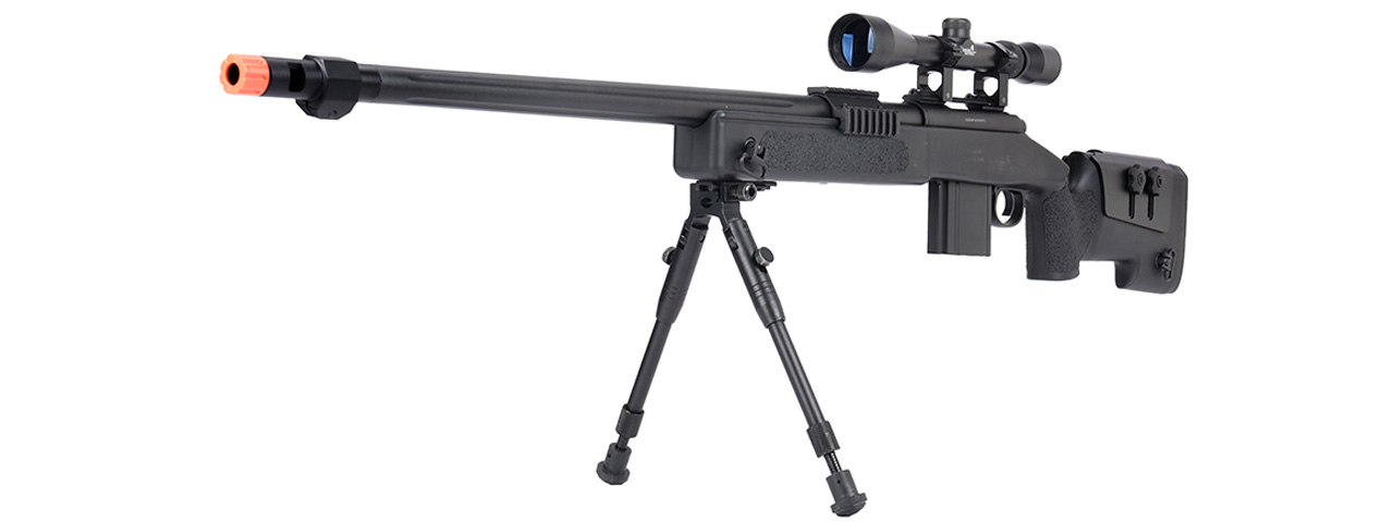 WellFire MB4416 M40A3 Bolt Action Sniper Rifle w/ Scope & Bipod (BLACK) - Click Image to Close