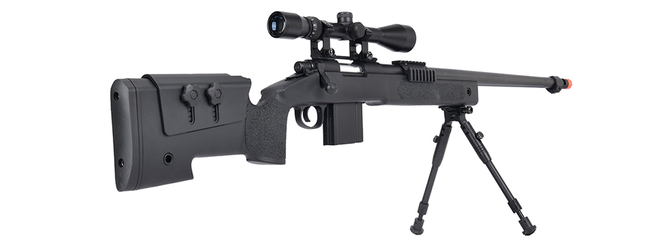 WellFire MB4416 M40A3 Bolt Action Sniper Rifle w/ Scope & Bipod (BLACK) - Click Image to Close