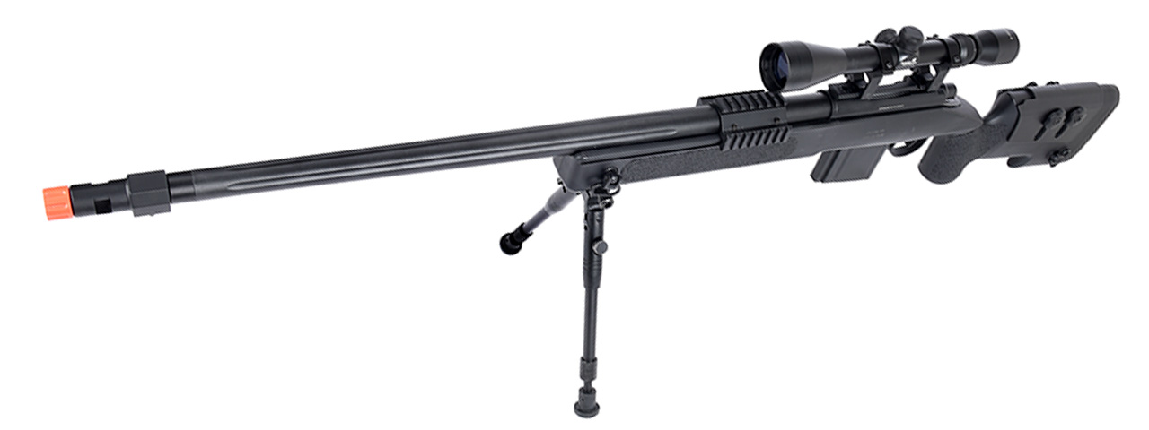 WellFire MB4416 M40A3 Bolt Action Sniper Rifle w/ Scope & Bipod (BLACK) - Click Image to Close