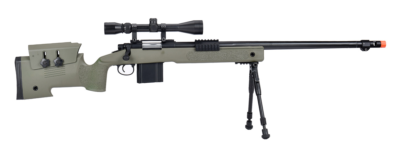 WellFire MB4416 M40A3 Bolt Action Sniper Rifle w/ Scope & Bipod (OD GREEN) - Click Image to Close