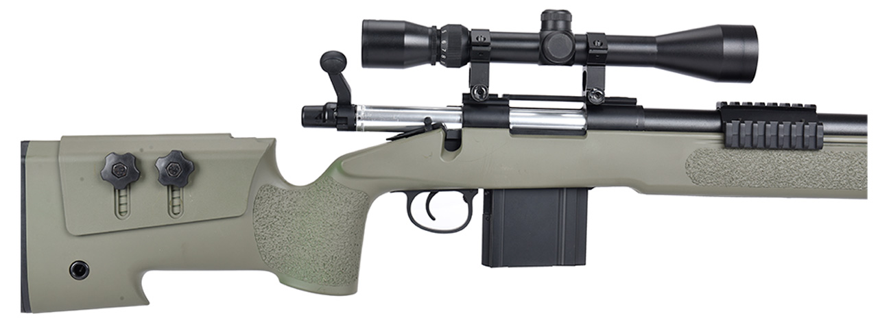 WellFire MB4416 M40A3 Bolt Action Sniper Rifle w/ Scope & Bipod (OD GREEN) - Click Image to Close