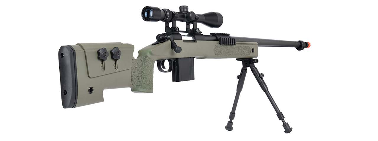 WellFire MB4416 M40A3 Bolt Action Sniper Rifle w/ Scope & Bipod (OD GREEN) - Click Image to Close