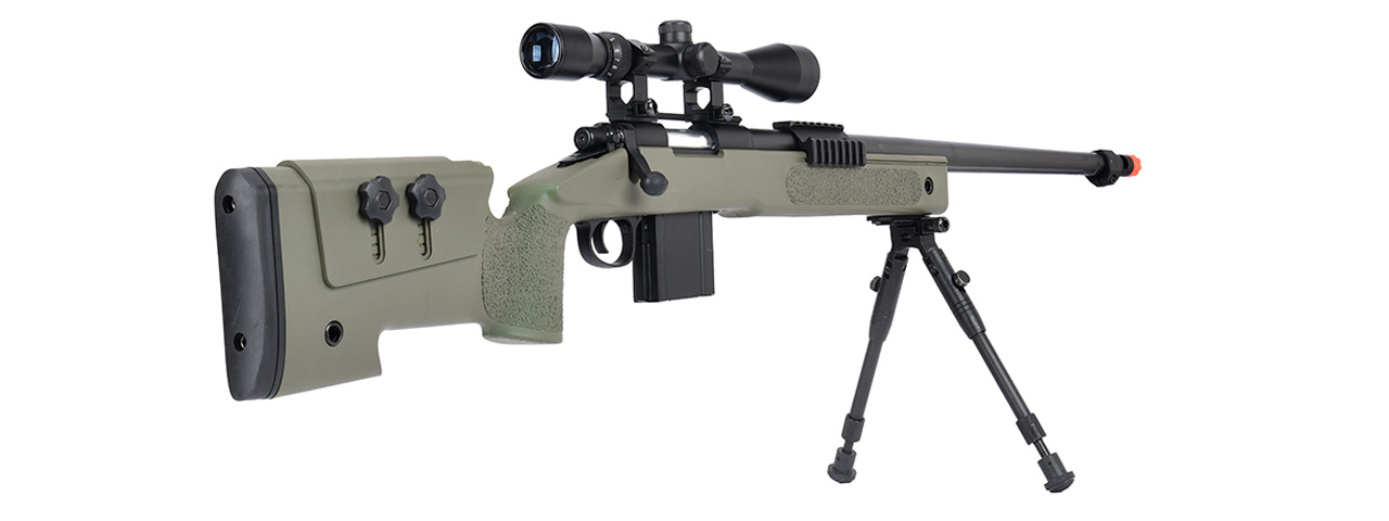 WellFire MB4416 M40A3 Bolt Action Sniper Rifle w/ Scope & Bipod (OD GREEN)