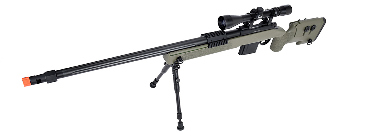 WellFire MB4416 M40A3 Bolt Action Sniper Rifle w/ Scope & Bipod (OD GREEN) - Click Image to Close