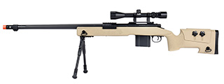 WellFire MB4416 M40A3 Bolt Action Sniper Rifle w/ Scope & Bipod (TAN)