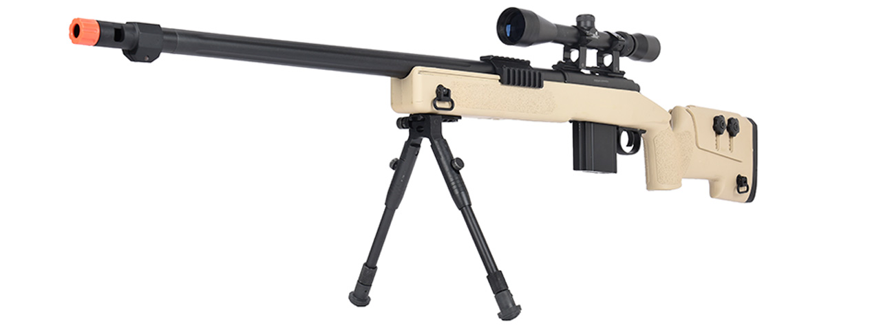 WellFire MB4416 M40A3 Bolt Action Sniper Rifle w/ Scope & Bipod (TAN)