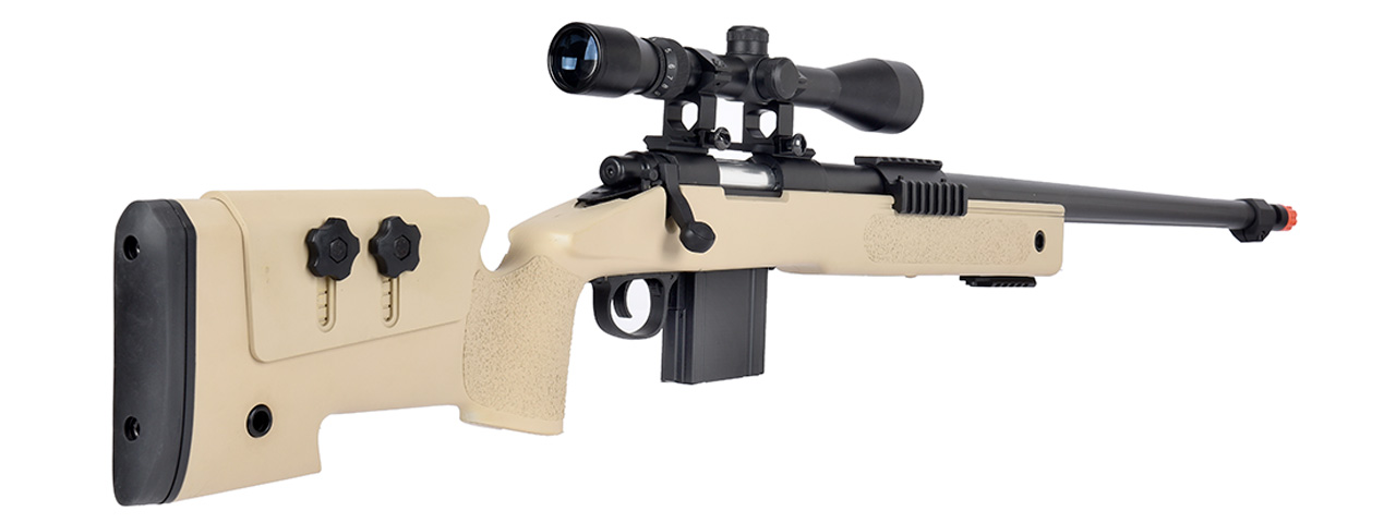 WellFire MB4416 M40A3 Bolt Action Sniper Rifle w/ Scope (TAN) - Click Image to Close