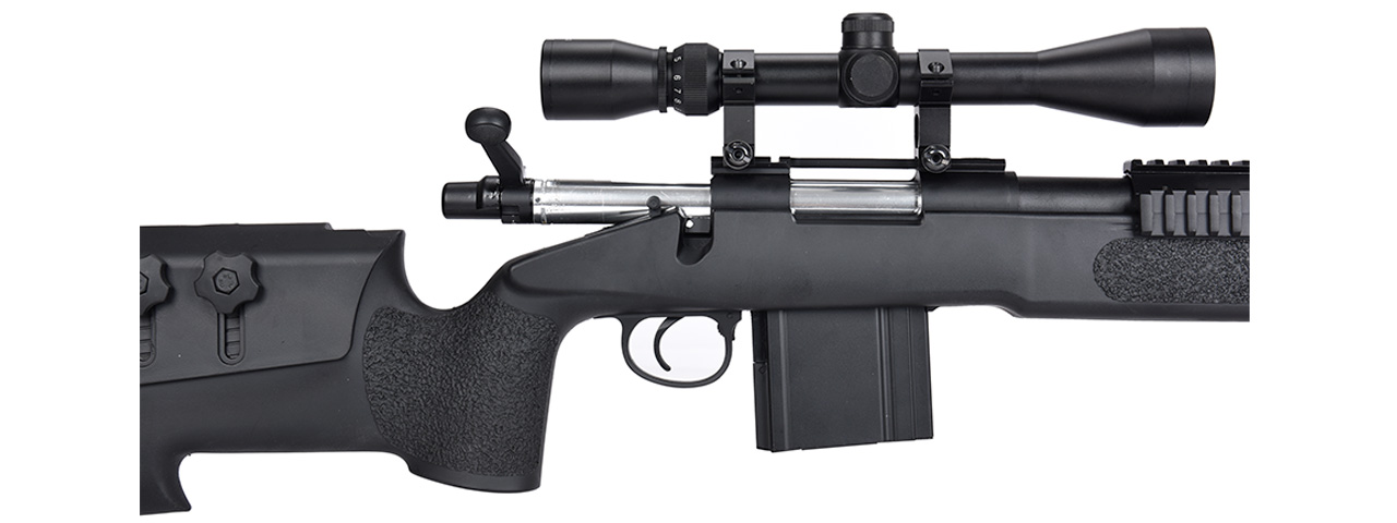 WellFire MB4417 M40A3 Bolt Action Airsoft Sniper Rifle w/ Scope & Bipod (BLACK) - Click Image to Close