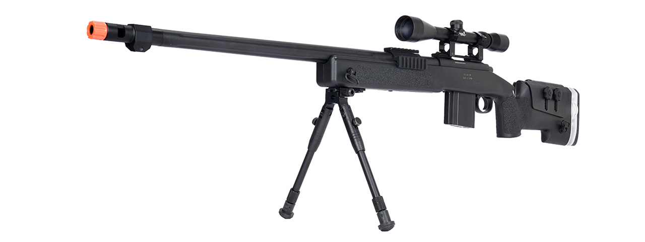 WellFire MB4417 M40A3 Bolt Action Airsoft Sniper Rifle w/ Scope & Bipod (BLACK)