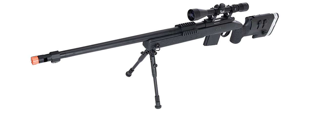 WellFire MB4417 M40A3 Bolt Action Airsoft Sniper Rifle w/ Scope & Bipod (BLACK) - Click Image to Close