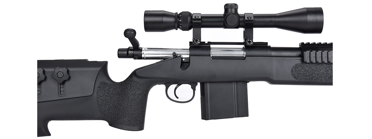 WellFire MB4417 M40A3 Bolt Action Airsoft Sniper Rifle w/ Scope (BLACK) - Click Image to Close