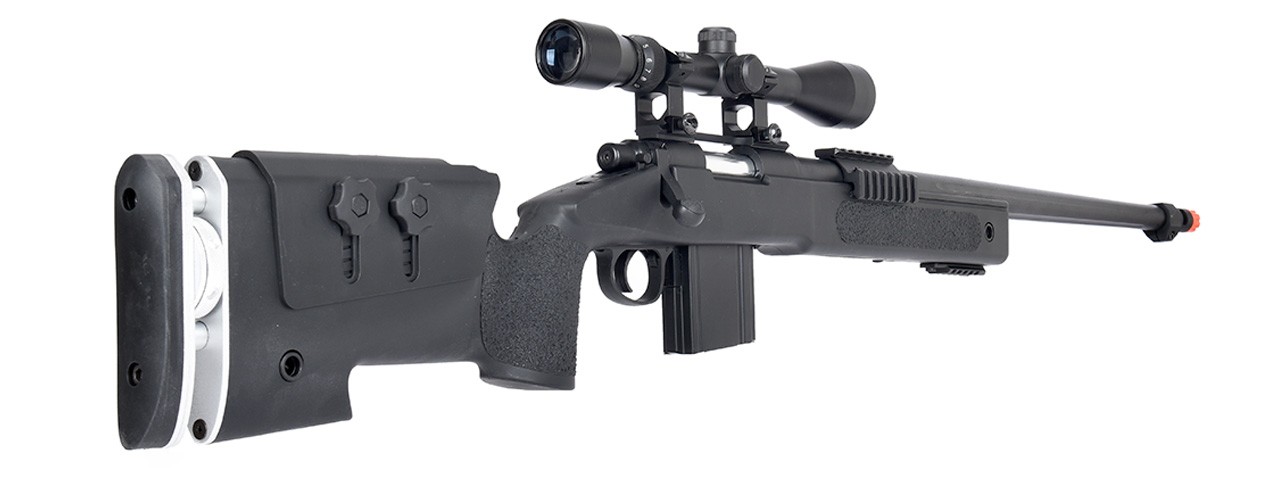 WellFire MB4417 M40A3 Bolt Action Airsoft Sniper Rifle w/ Scope (BLACK) - Click Image to Close