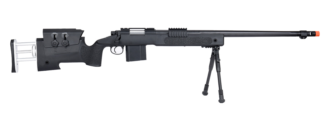 WellFire MB4417 M40A3 Bolt Action Airsoft Sniper Rifle w/ Bipod (BLACK) - Click Image to Close