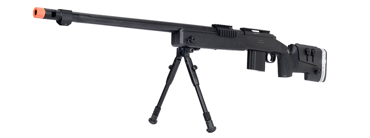 WellFire MB4417 M40A3 Bolt Action Airsoft Sniper Rifle w/ Bipod (BLACK) - Click Image to Close