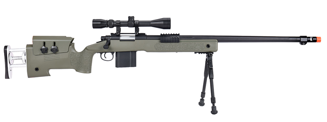 WellFire MB4417 M40A3 Bolt Action Airsoft Sniper Rifle w/ Scope & Bipod (OD GREEN) - Click Image to Close