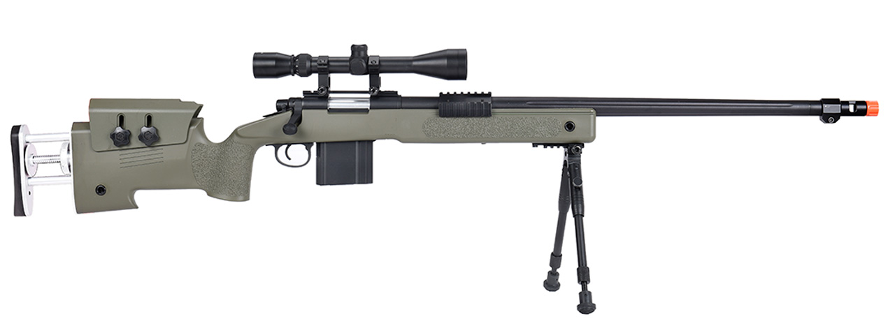 WellFire MB4417 M40A3 Bolt Action Airsoft Sniper Rifle w/ Scope & Bipod (OD GREEN)