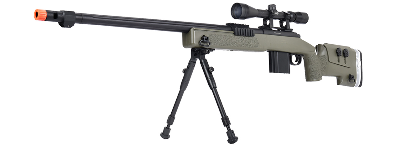 WellFire MB4417 M40A3 Bolt Action Airsoft Sniper Rifle w/ Scope & Bipod (OD GREEN)