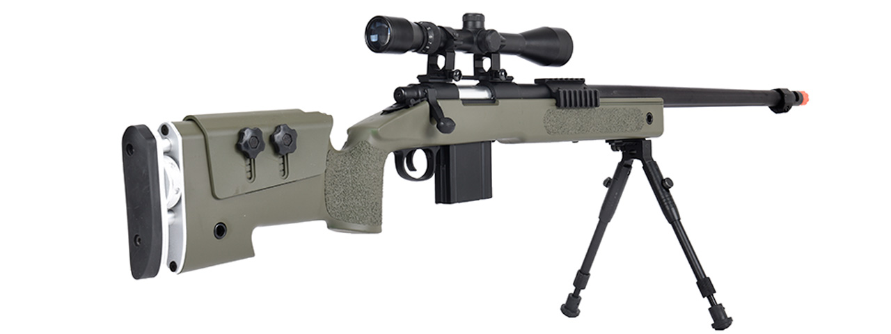 WellFire MB4417 M40A3 Bolt Action Airsoft Sniper Rifle w/ Scope & Bipod (OD GREEN)