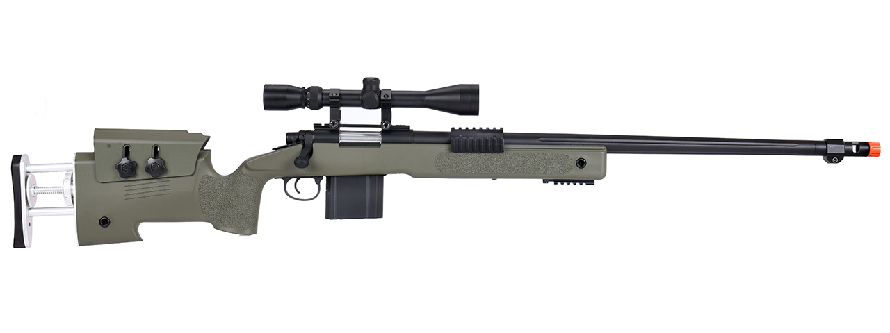 WellFire MB4417 M40A3 Bolt Action Airsoft Sniper Rifle w/ Scope (OD GREEN) - Click Image to Close