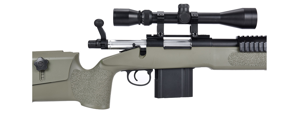 WellFire MB4417 M40A3 Bolt Action Airsoft Sniper Rifle w/ Scope (OD GREEN) - Click Image to Close