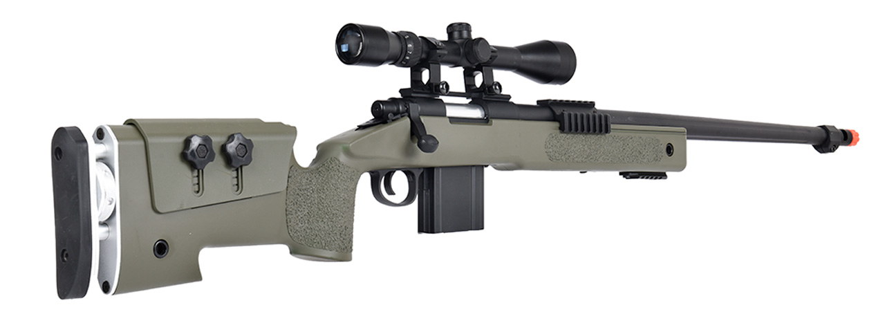 WellFire MB4417 M40A3 Bolt Action Airsoft Sniper Rifle w/ Scope (OD GREEN) - Click Image to Close