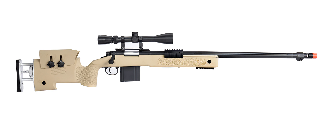 WellFire MB4417 M40A3 Bolt Action Airsoft Sniper Rifle w/ Scope (TAN) - Click Image to Close