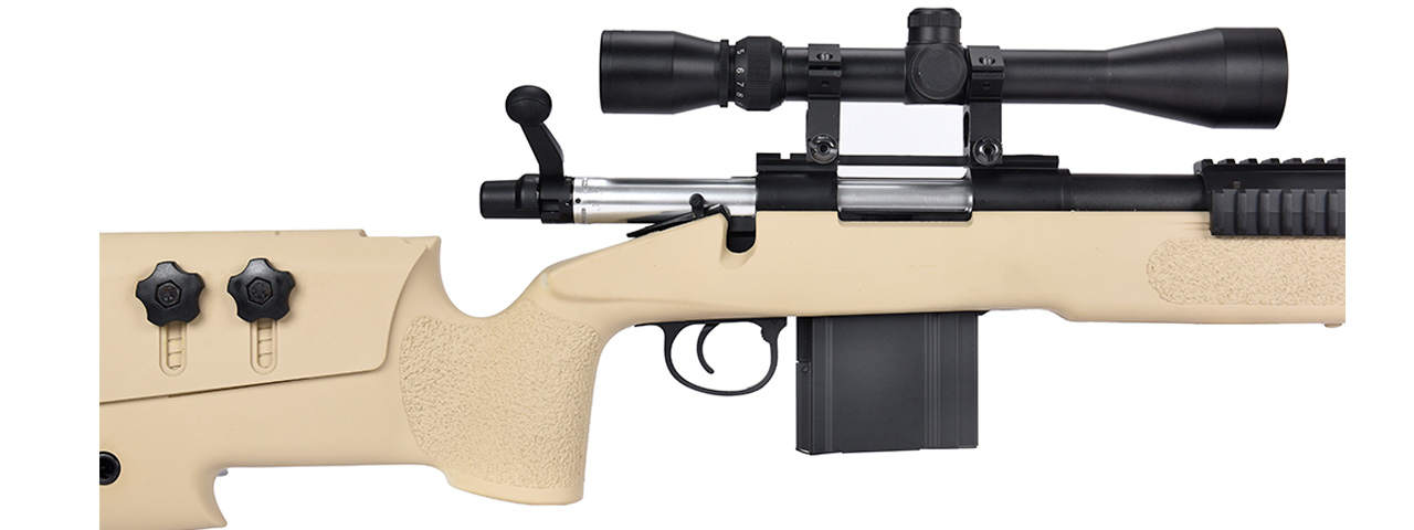 WellFire MB4417 M40A3 Bolt Action Airsoft Sniper Rifle w/ Scope (TAN) - Click Image to Close