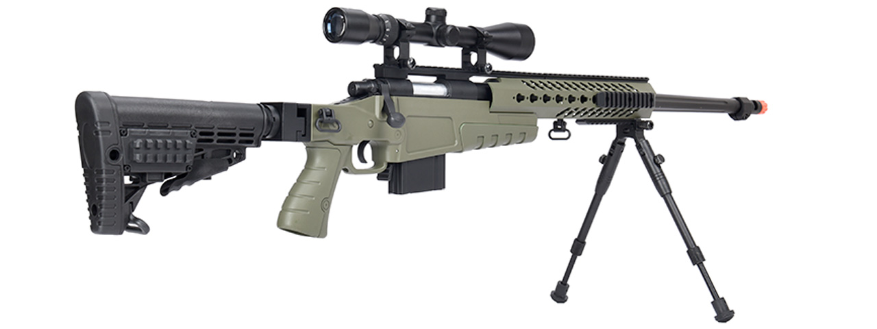 WellFire MB4418-1 Bolt Action Airsoft Sniper Rifle w/ Scope & Bipod (OD GREEN)