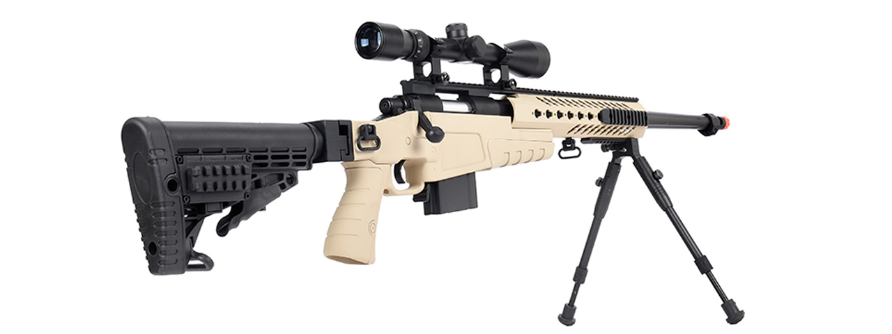 WellFire MB4418-1 Bolt Action Airsoft Sniper Rifle w/ Scope & Bipod (TAN)