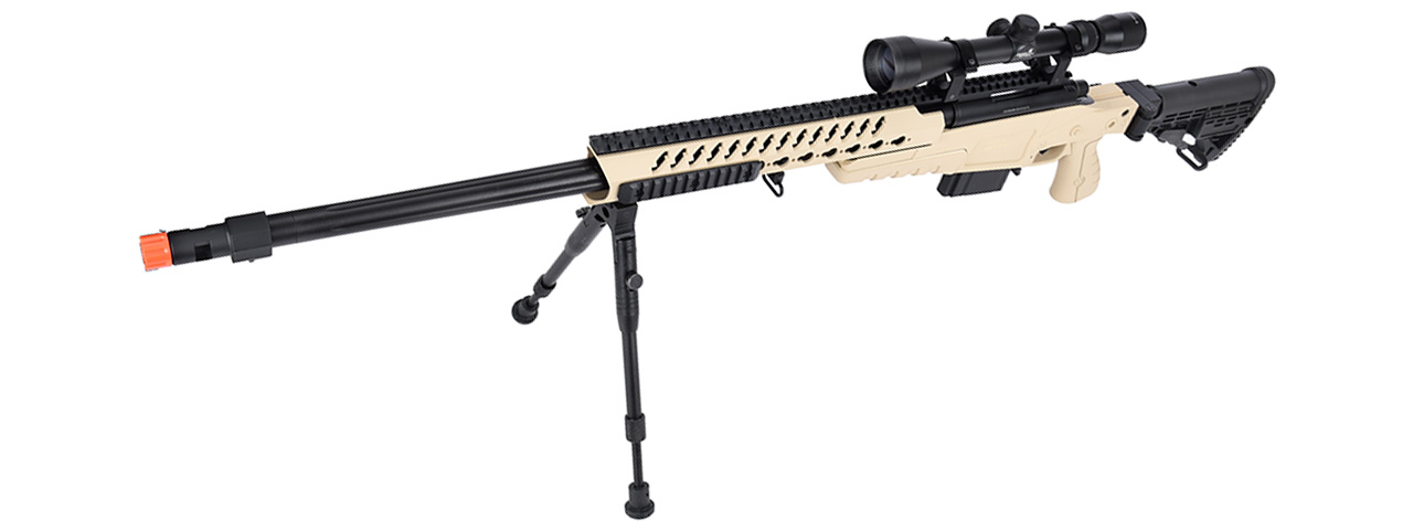 WellFire MB4418-1 Bolt Action Airsoft Sniper Rifle w/ Scope & Bipod (TAN) - Click Image to Close