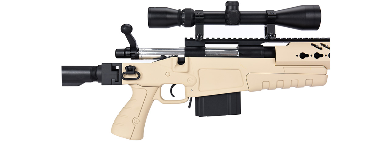WellFire MB4418-1 Bolt Action Airsoft Sniper Rifle w/ Scope (TAN) - Click Image to Close