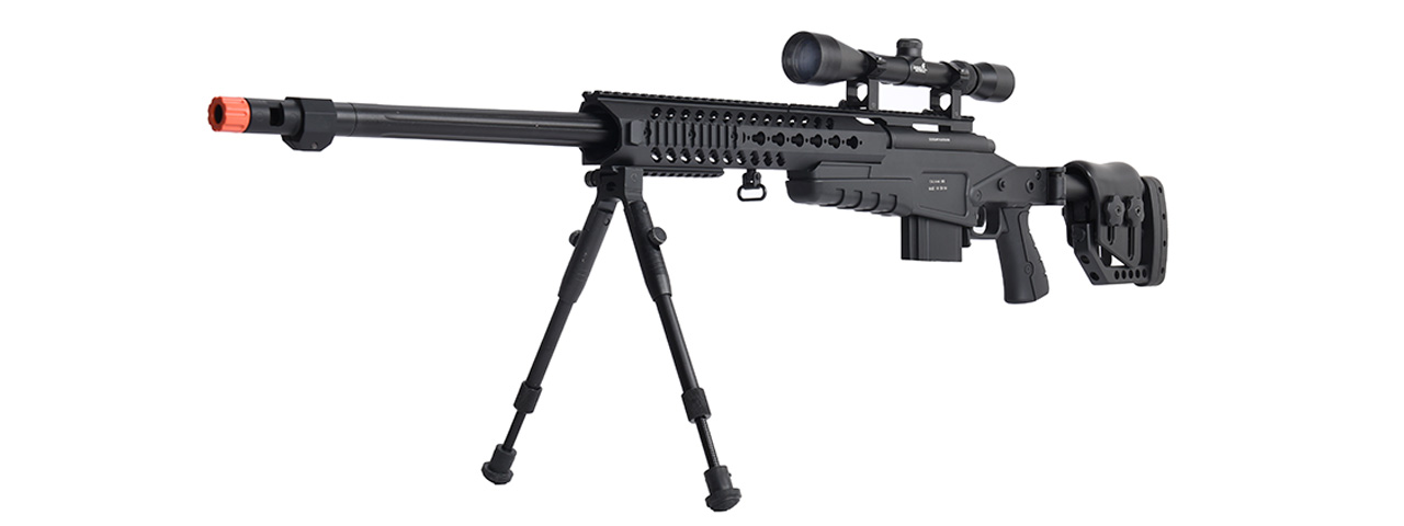 WellFire MB4418-2 Bolt Action Airsoft Sniper Rifle w/ Scope & Bipod (BLACK) - Click Image to Close