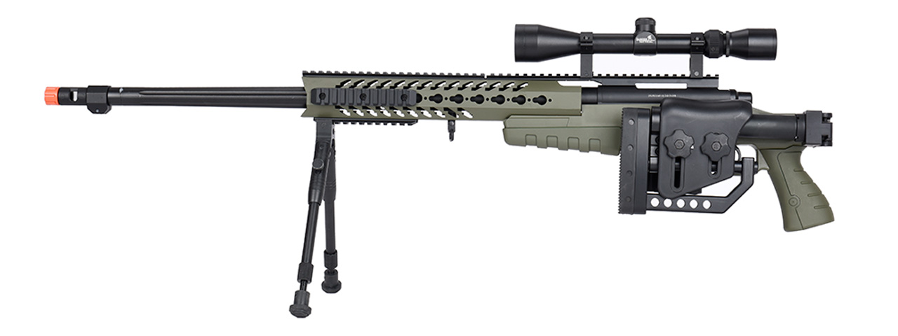 WellFire MB4418-2 Bolt Action Airsoft Sniper Rifle w/ Scope & Bipod (OD GREEN)