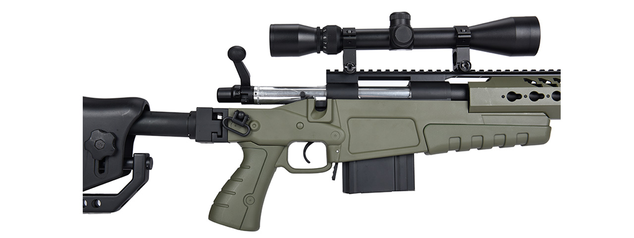 WellFire MB4418-2 Bolt Action Airsoft Sniper Rifle w/ Scope & Bipod (OD GREEN)