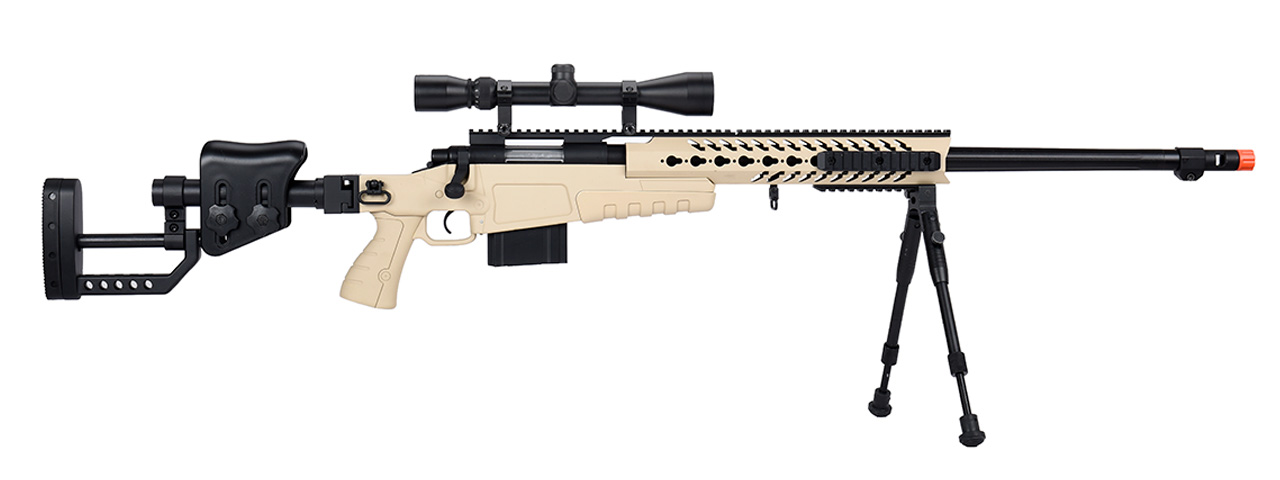 WellFire MB4418-2 Bolt Action Airsoft Sniper Rifle w/ Scope & Bipod (TAN) - Click Image to Close