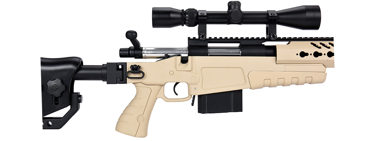 WellFire MB4418-2 Bolt Action Airsoft Sniper Rifle w/ Scope & Bipod (TAN) - Click Image to Close
