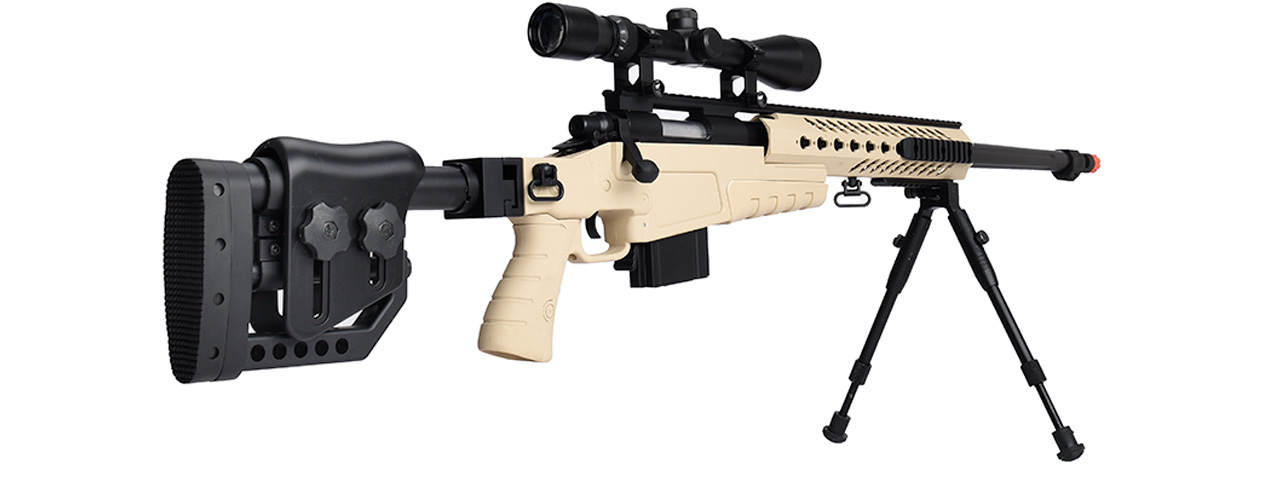 WellFire MB4418-2 Bolt Action Airsoft Sniper Rifle w/ Scope & Bipod (TAN) - Click Image to Close