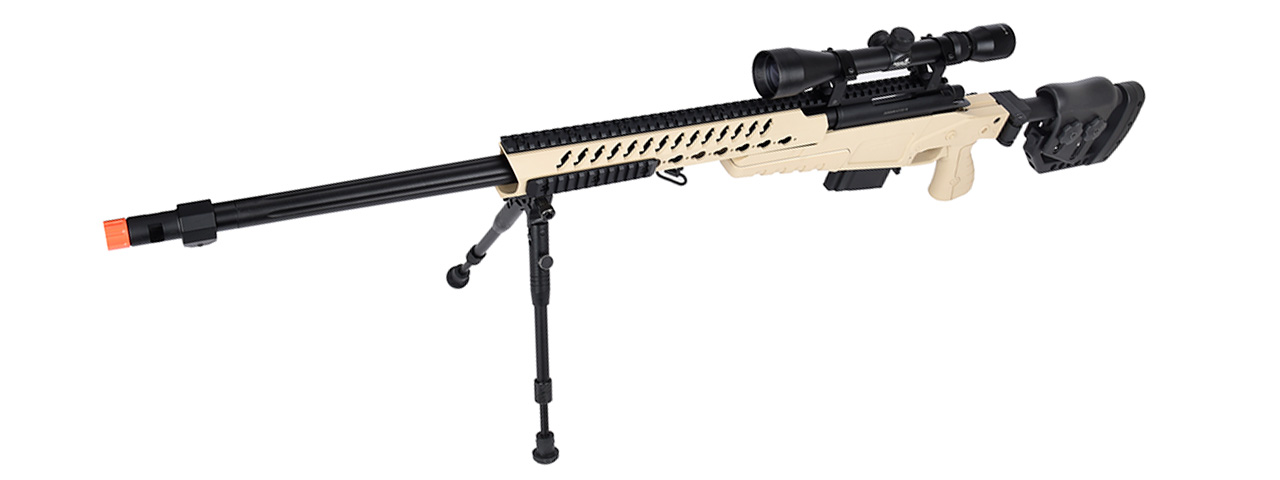 WellFire MB4418-2 Bolt Action Airsoft Sniper Rifle w/ Scope & Bipod (TAN) - Click Image to Close