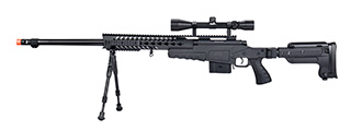 WellFire MB4418-3 Bolt Action Airsoft Sniper Rifle w/ Scope & Bipod (BLACK)